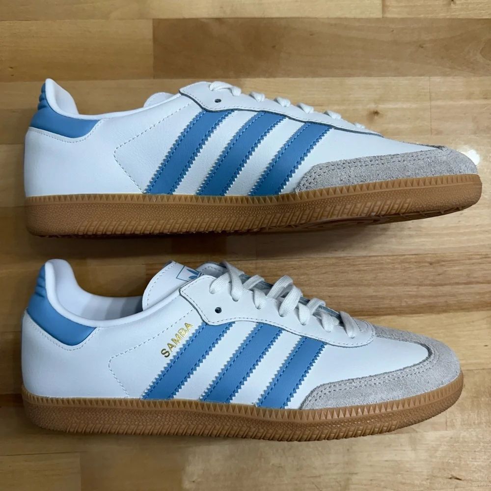 adidas Adidas Samba OG White Blue Gum Sole Sneakers | Youth 7Y / Women’s 8.5 NEW - Picture 2 of 12